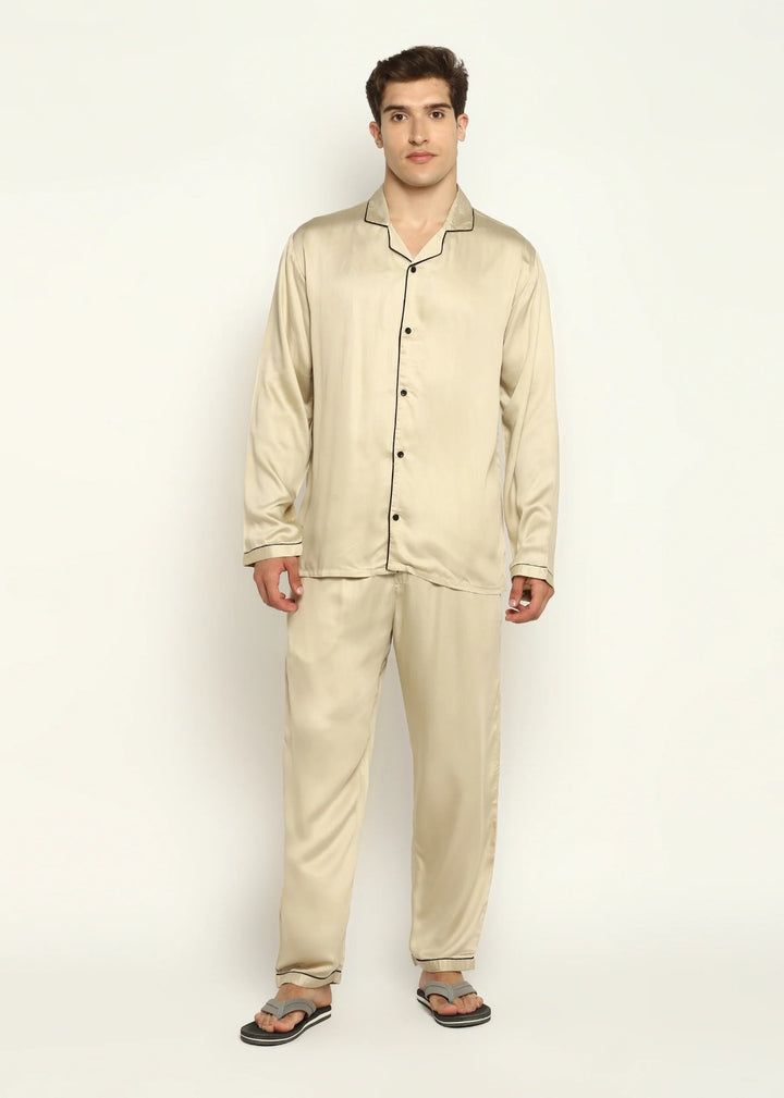 Ultra Soft  Modal Satin Long Sleeve Men's Night Suit
