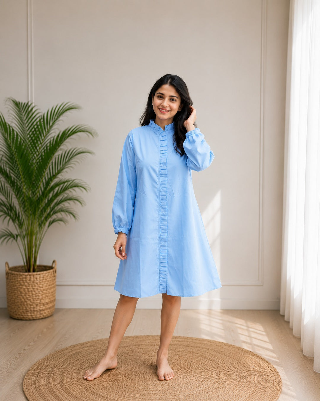 Flowy Mandarin Collar Dress