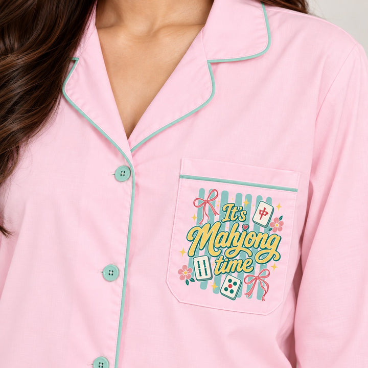 It's Mahjong Time Print  Long Sleeve Women's Night Suit