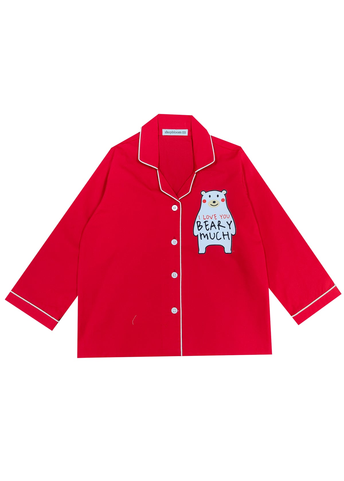 Beary Much Red Long Sleeve Kids Night Suit