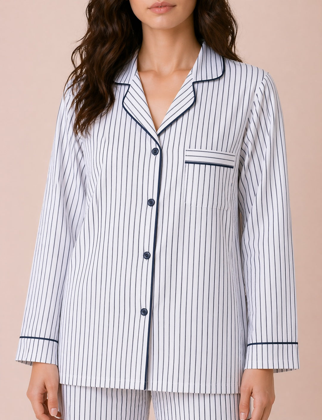 Minimal Stripe Comfort  Print Long Sleeve Women's Night Suit