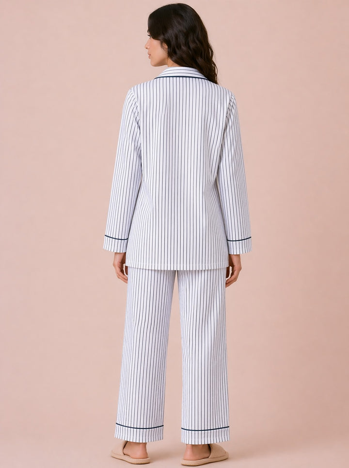 Minimal Stripe Comfort  Print Long Sleeve Women's Night Suit