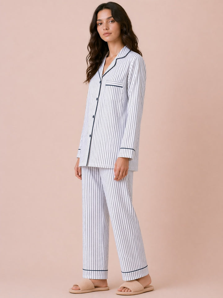 Minimal Stripe Comfort  Print Long Sleeve Women's Night Suit