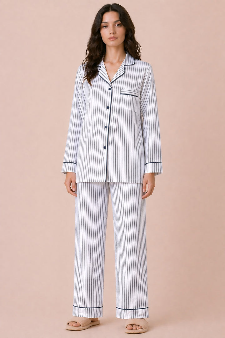 Minimal Stripe Comfort  Print Long Sleeve Women's Night Suit