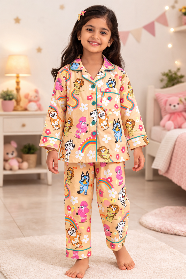 Bluey Flower Print Print Long Sleeve Kids Night Suit
