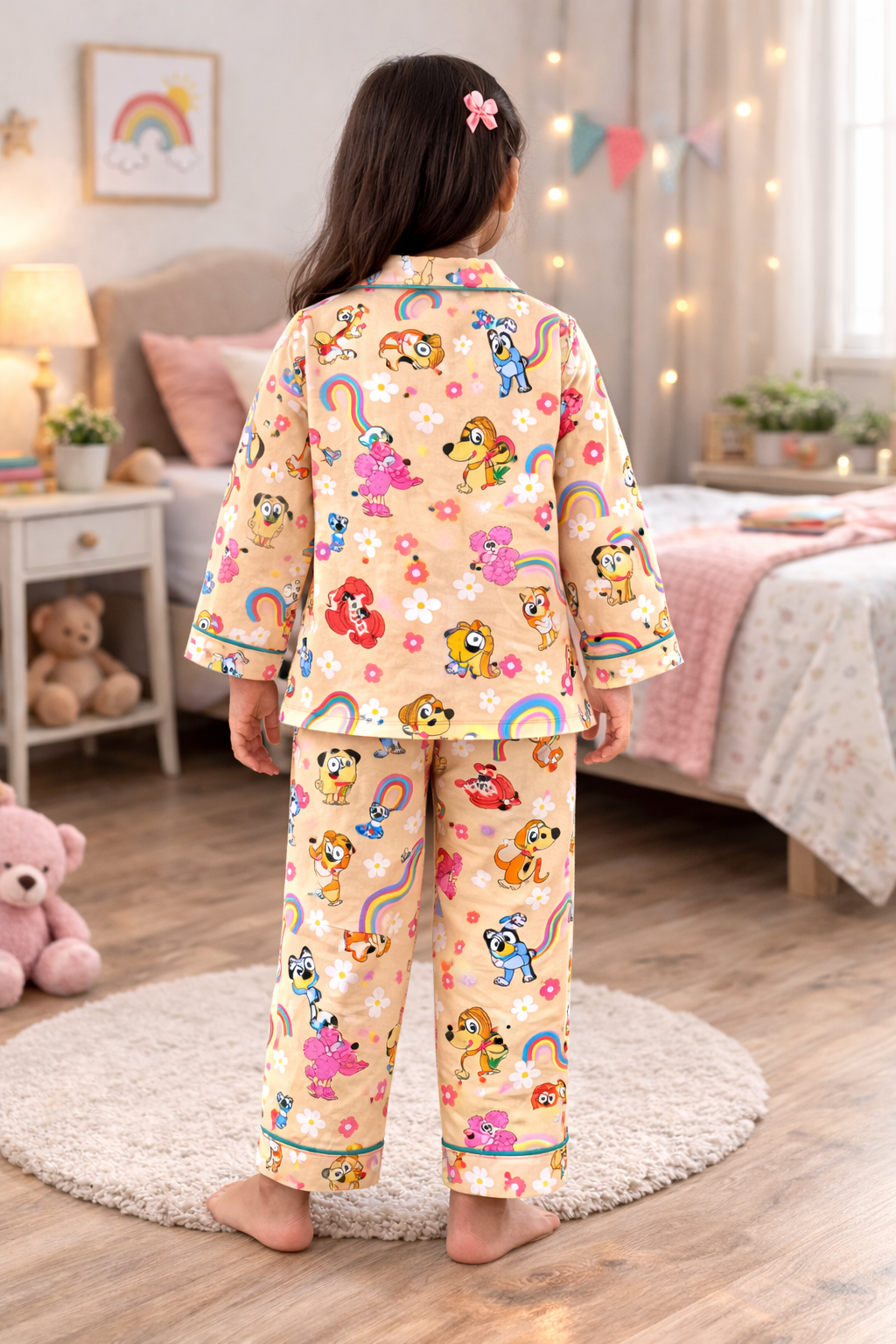 Bluey Flower Print Print Long Sleeve Kids Night Suit