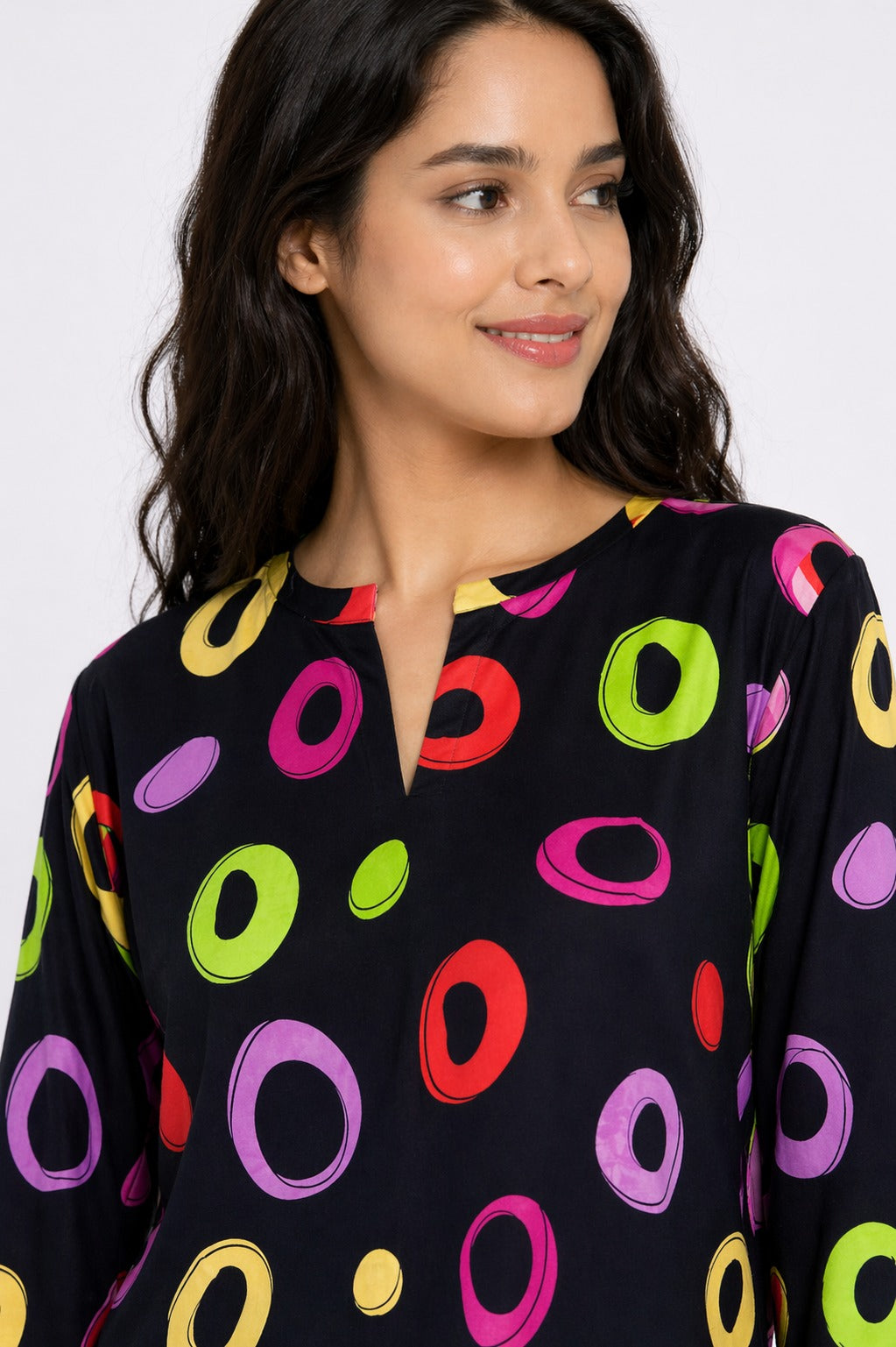 Cosmic Rings V-neck 3/4th sleeve Print Women's Night Suit