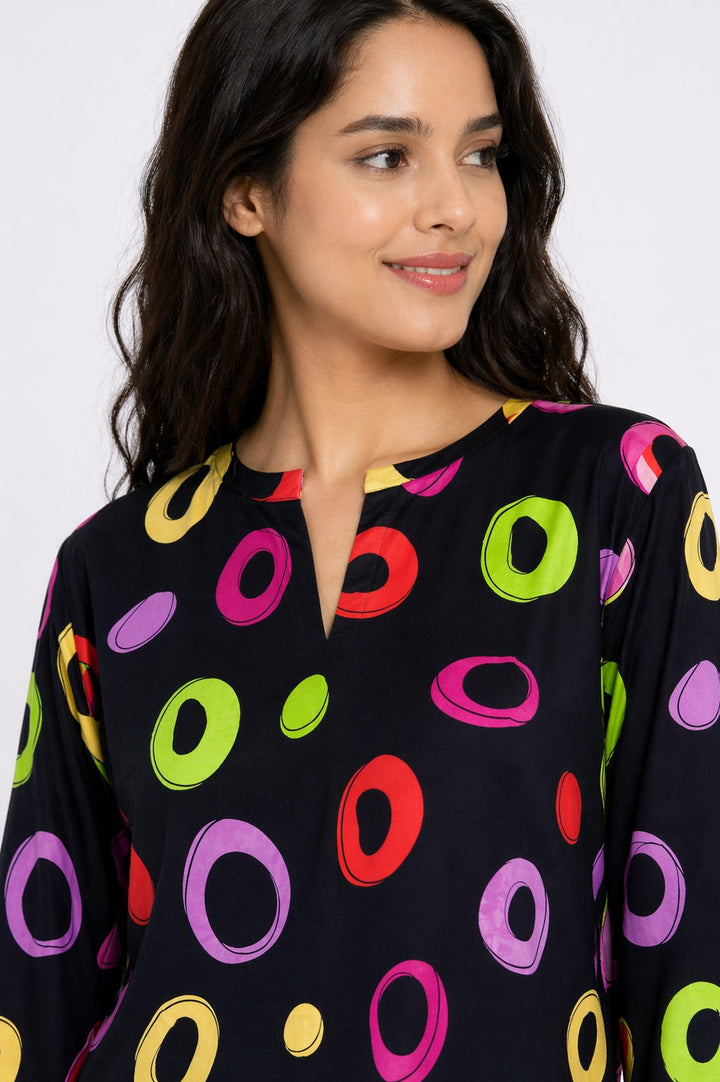 Cosmic Rings V-neck 3/4th sleeve Print Women's Night Suit