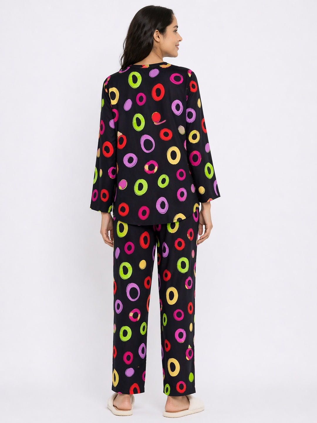 Cosmic Rings V-neck 3/4th sleeve Print Women's Night Suit