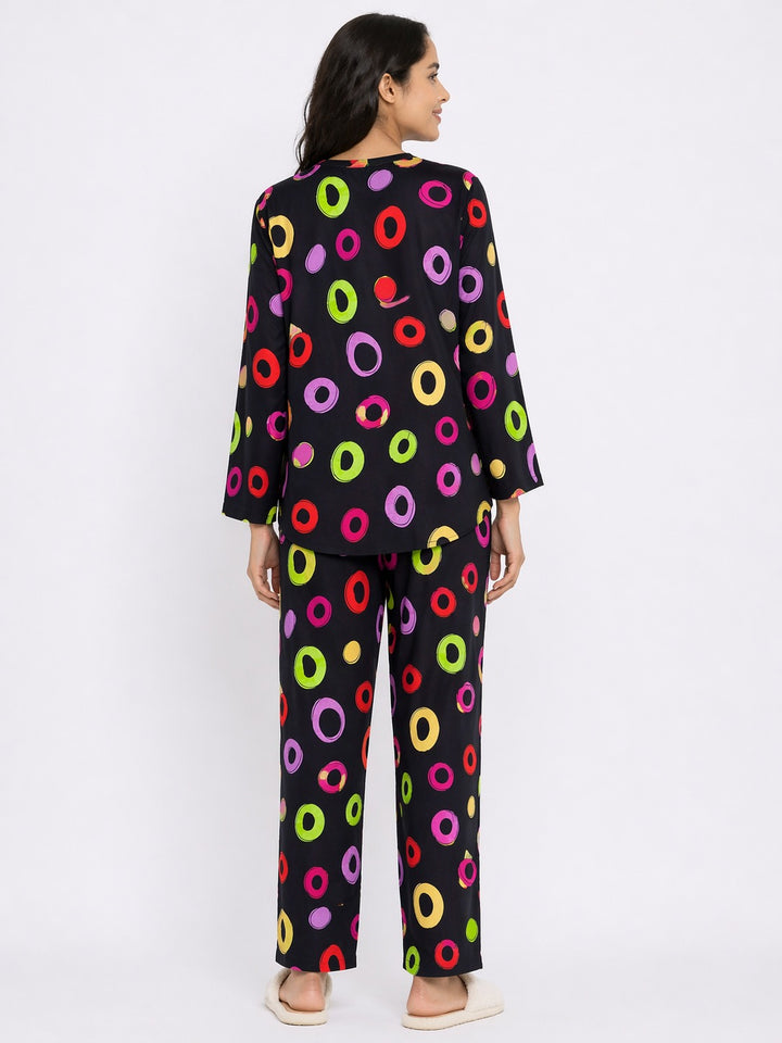 Cosmic Rings V-neck 3/4th sleeve Print Women's Night Suit