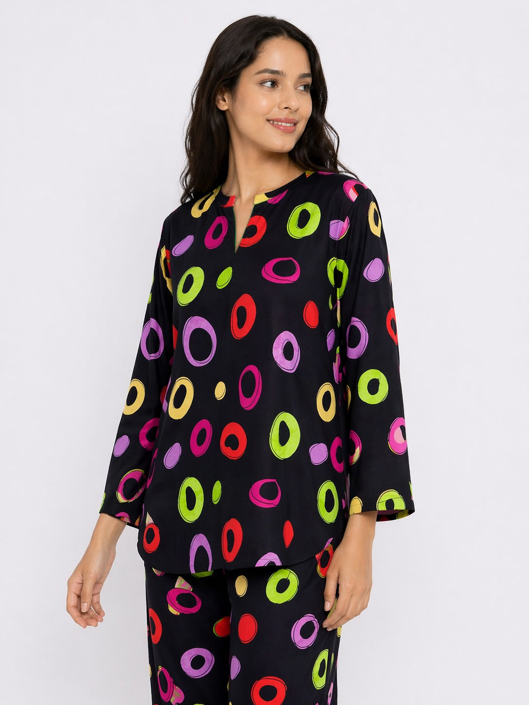Cosmic Rings V-neck 3/4th sleeve Print Women's Night Suit