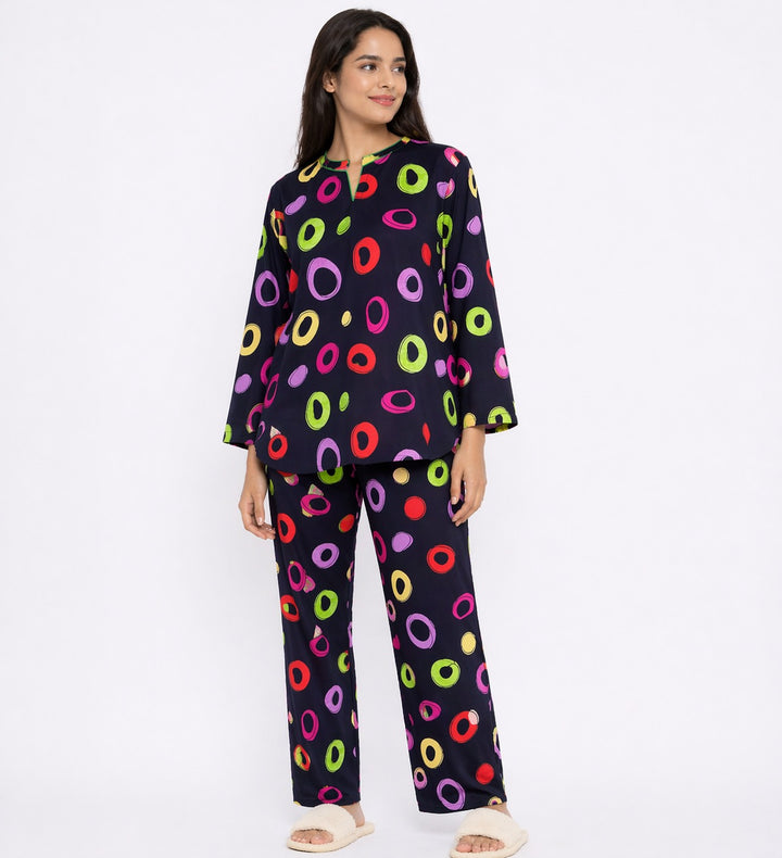 Cosmic Rings V-neck 3/4th sleeve Print Women's Night Suit