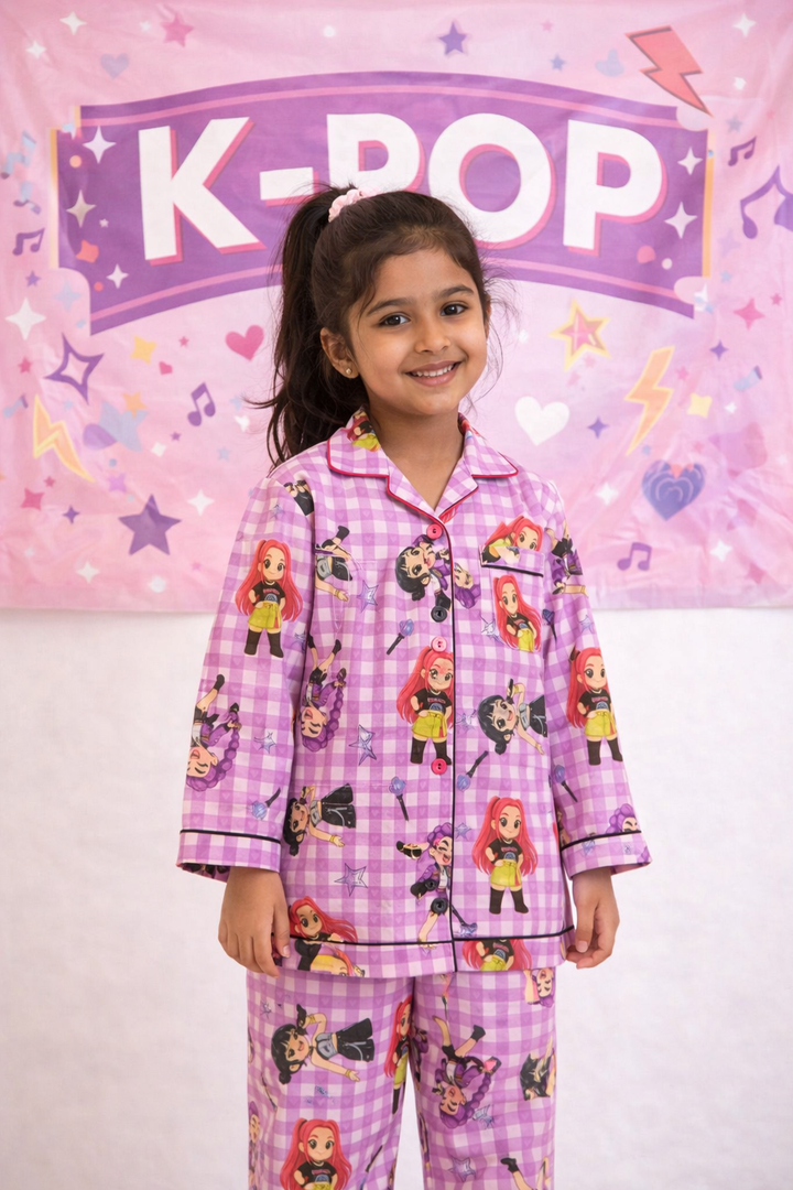 Demon Hunters Midnight Slayer Print Long Sleeve Kids Night Suit