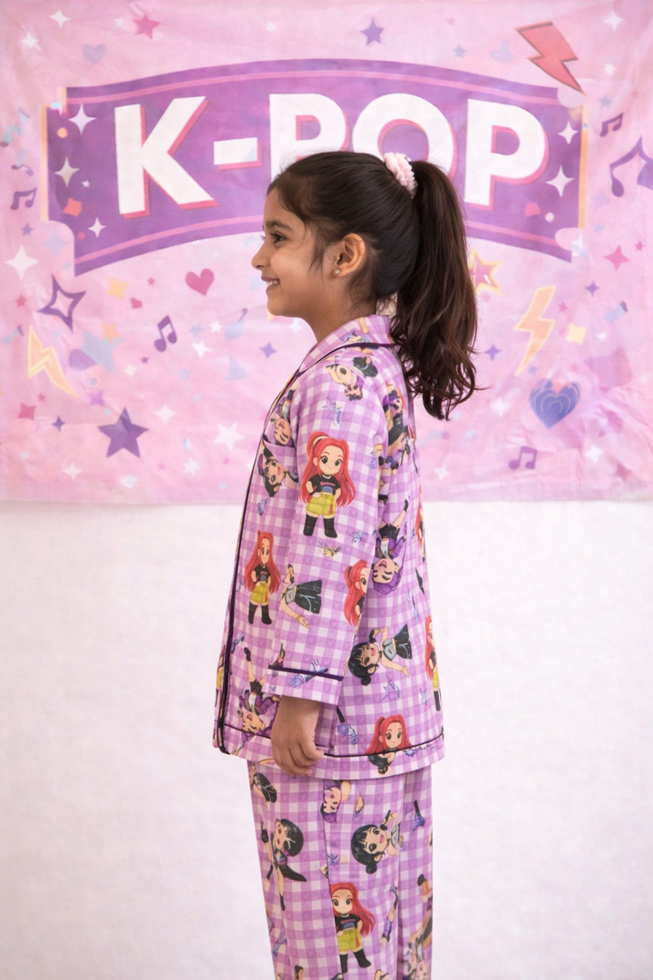 Demon Hunters Midnight Slayer Print Long Sleeve Kids Night Suit