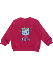 Bright Pink Princess Print Warm Kids Fleece Sweatshirt Set