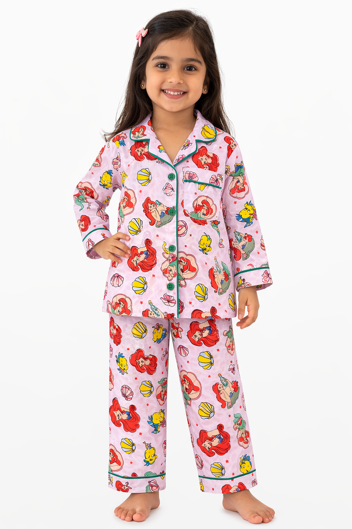 Mermaid Print Long Sleeve Kids Night Suit