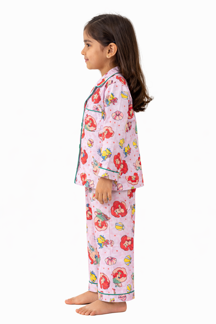 Mermaid Print Long Sleeve Kids Night Suit