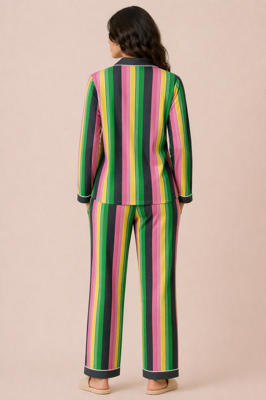 Summer Stripe Sleep  Print Long Sleeve Women's Night Suit