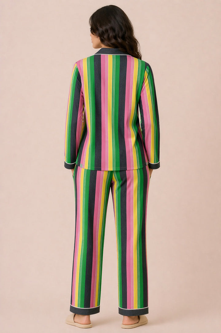 Summer Stripe Sleep  Print Long Sleeve Women's Night Suit