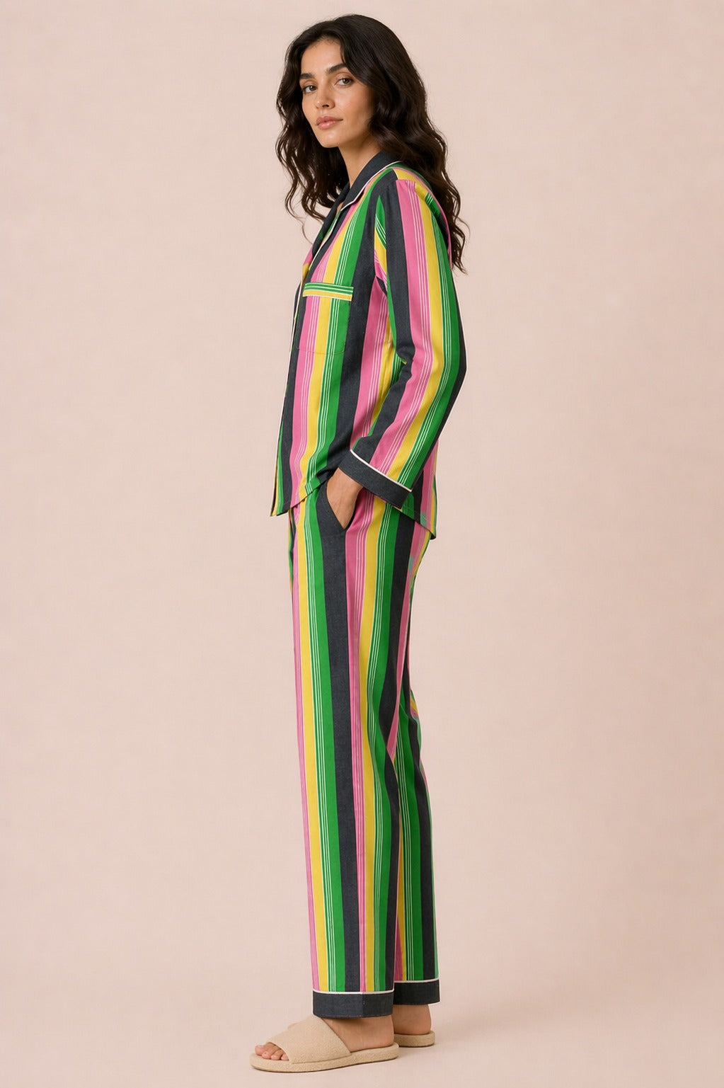 Summer Stripe Sleep  Print Long Sleeve Women's Night Suit