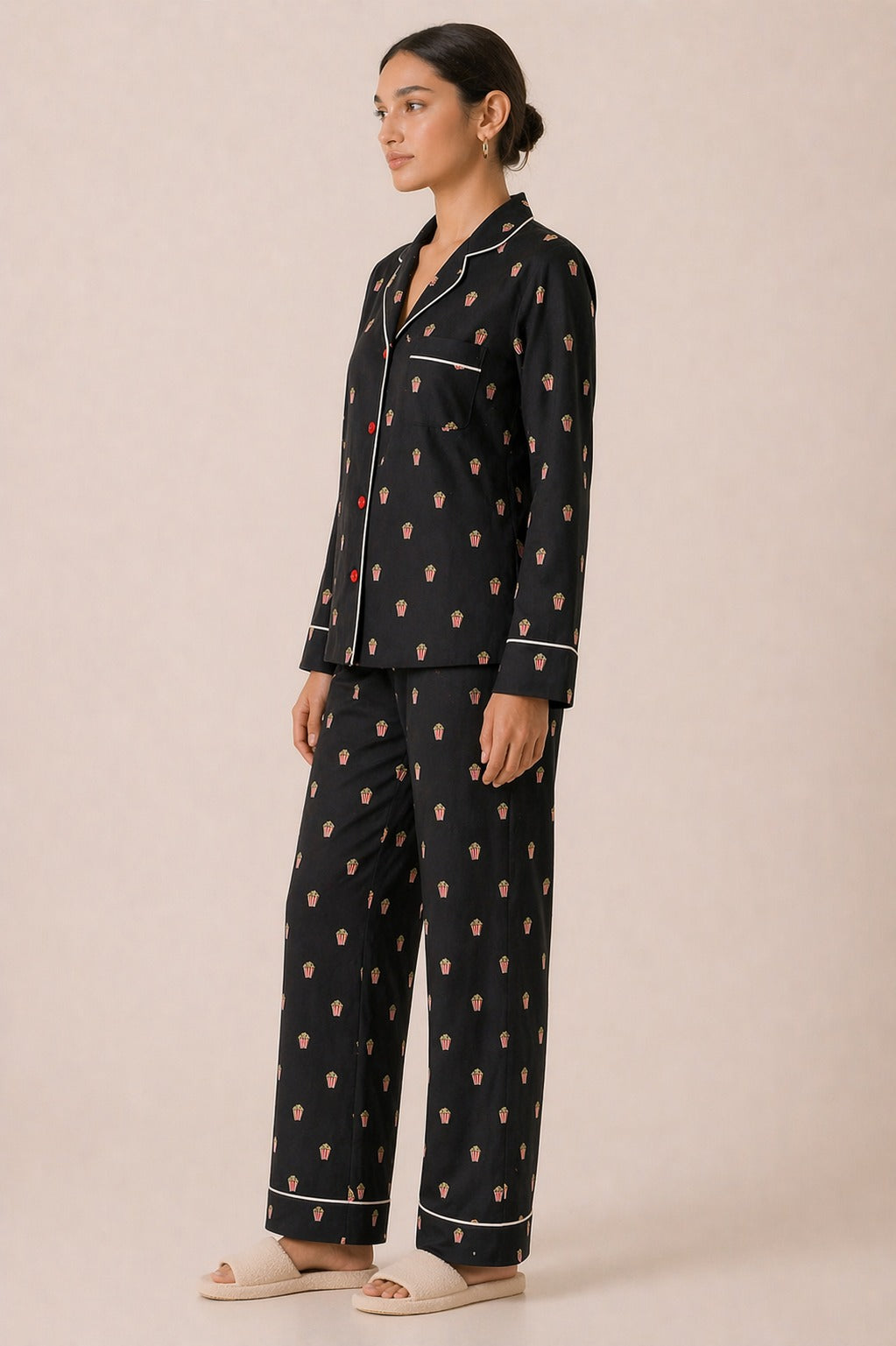 Movie Night Lounge Set Print Long Sleeve Women's Night Suit