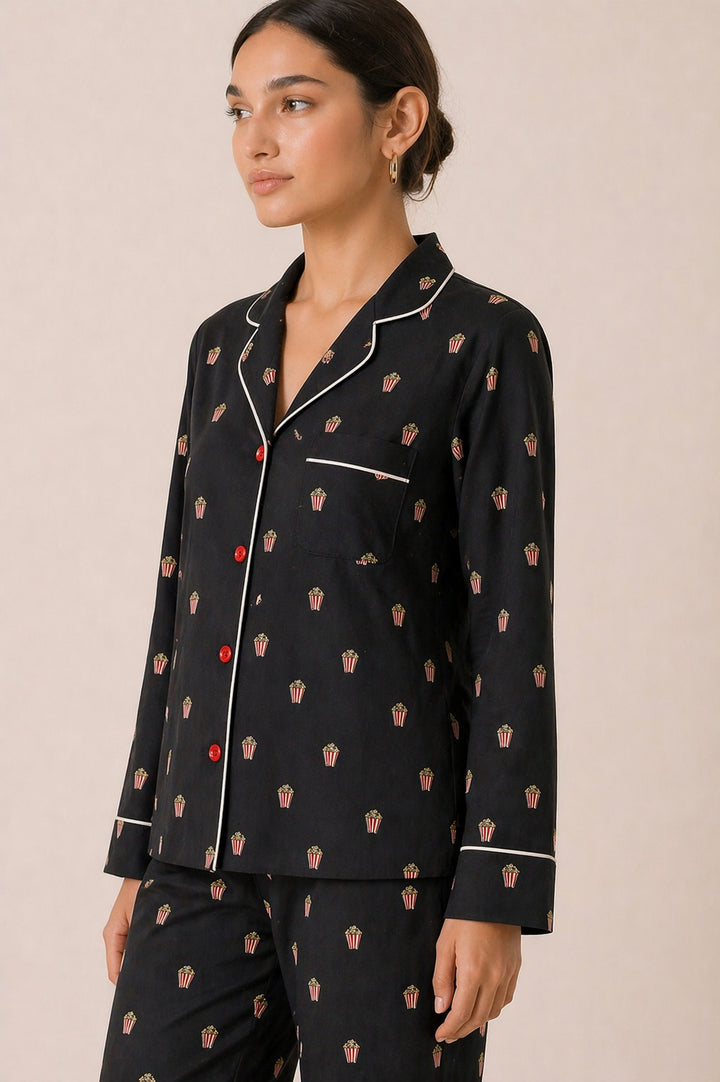 Movie Night Lounge Set Print Long Sleeve Women's Night Suit