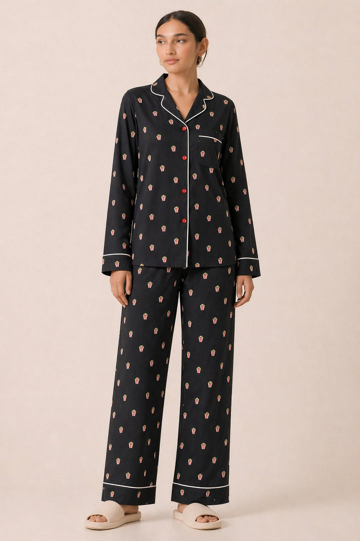 Movie Night Lounge Set Print Long Sleeve Women's Night Suit