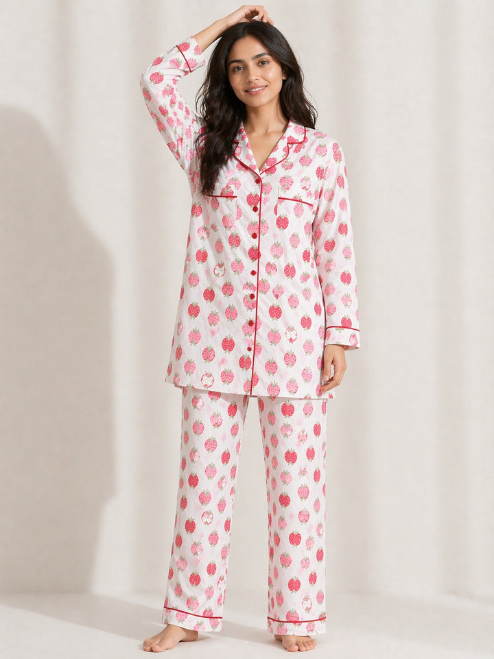 Berrylicious Sleep  Print Long Sleeve Women's Night Suit