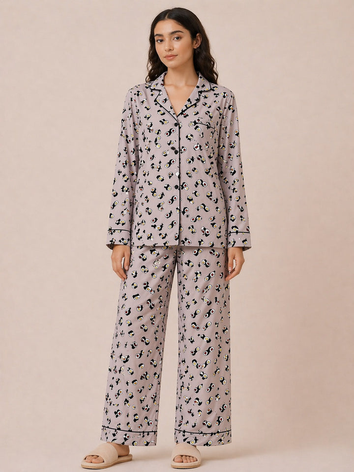 Sushi Delight Sleepwear Print Long Sleeve Women's Night Suit