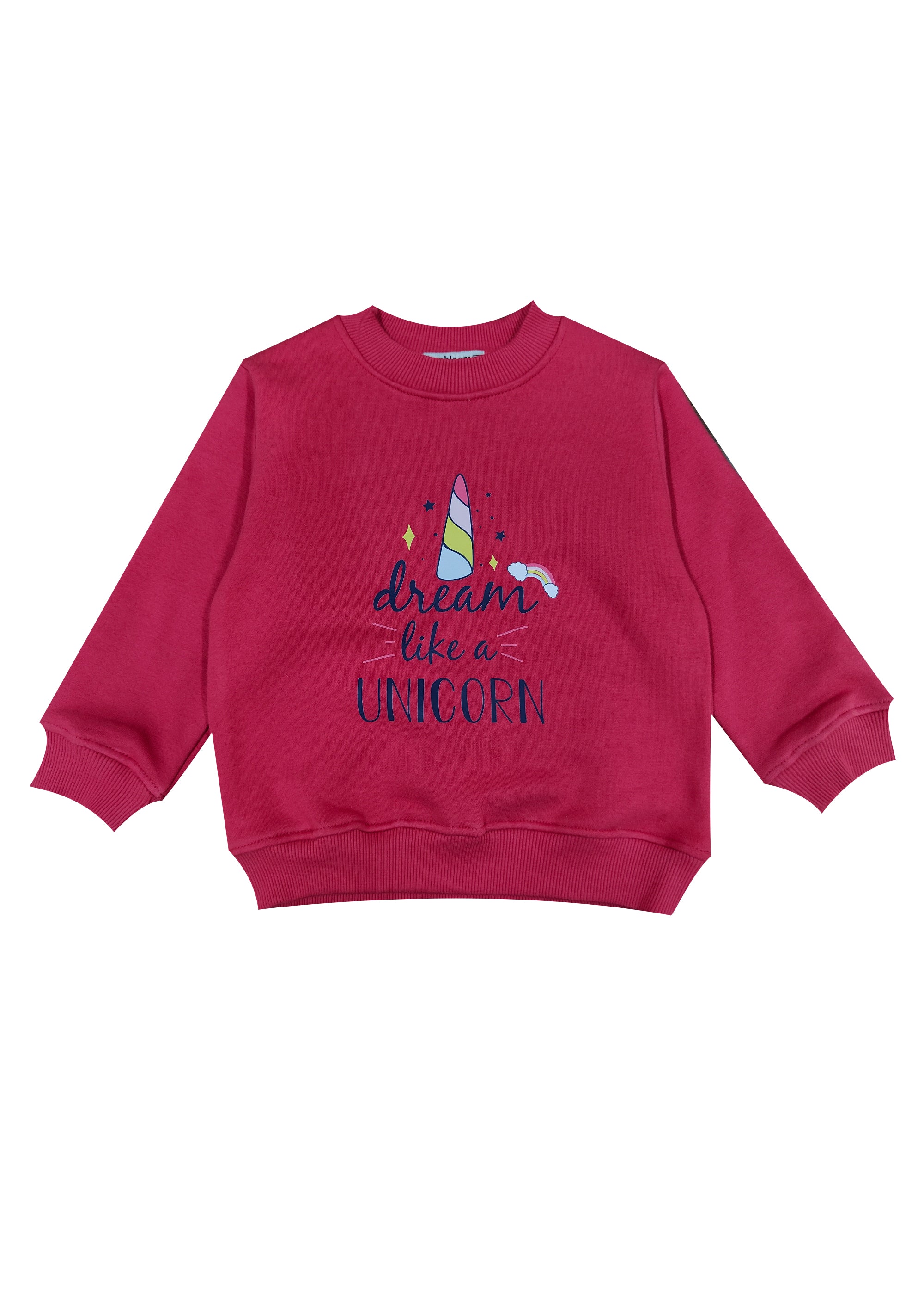 Bright Pink Unicorn Dream Print Warm Kids Fleece Sweatshirt Set