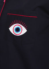 Pink Embroidered Big Evil Eye Long Sleeve Women's Night Suit - Shopbloom