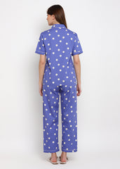 White Polka Dot Print Short Sleeve Women's Night Suit - Shopbloom