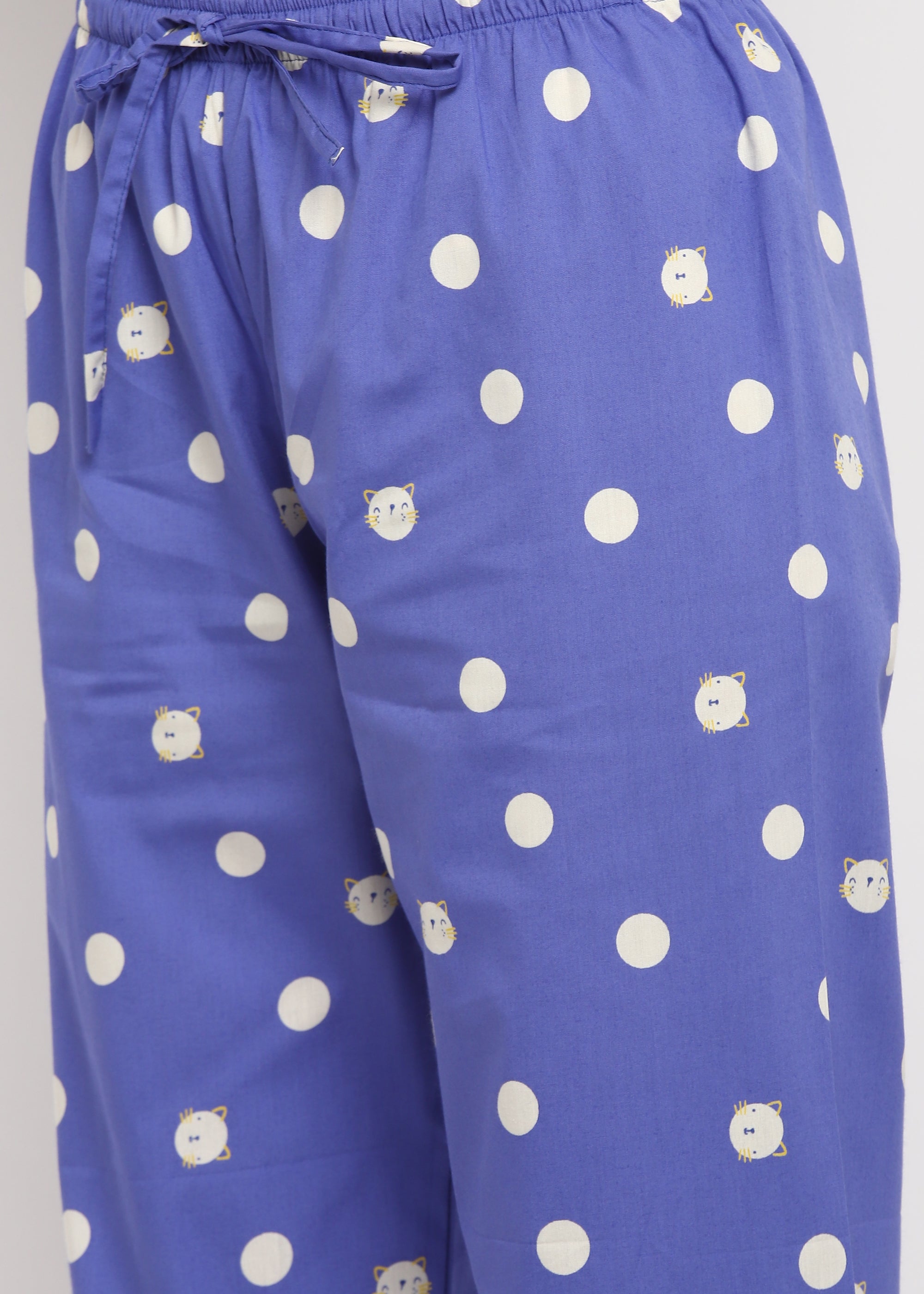 White Polka Dot Print Short Sleeve Women's Night Suit - Shopbloom