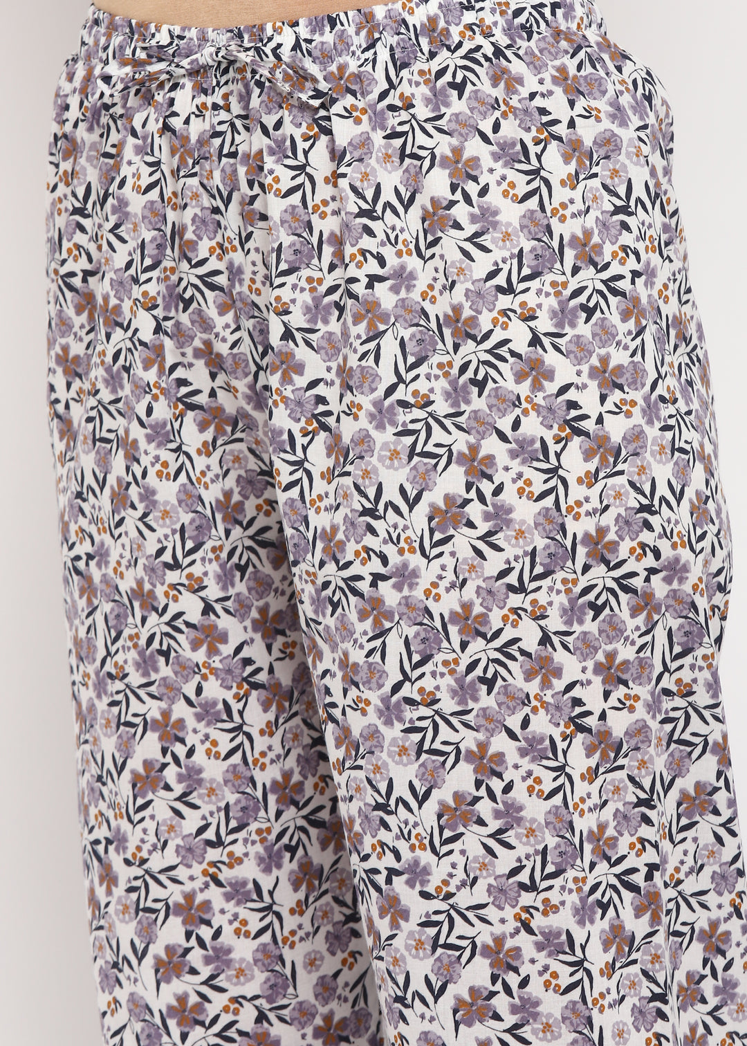 Grey Ditsy Print V Neck 3/4th Sleeve Women's Night Suit - Shopbloom