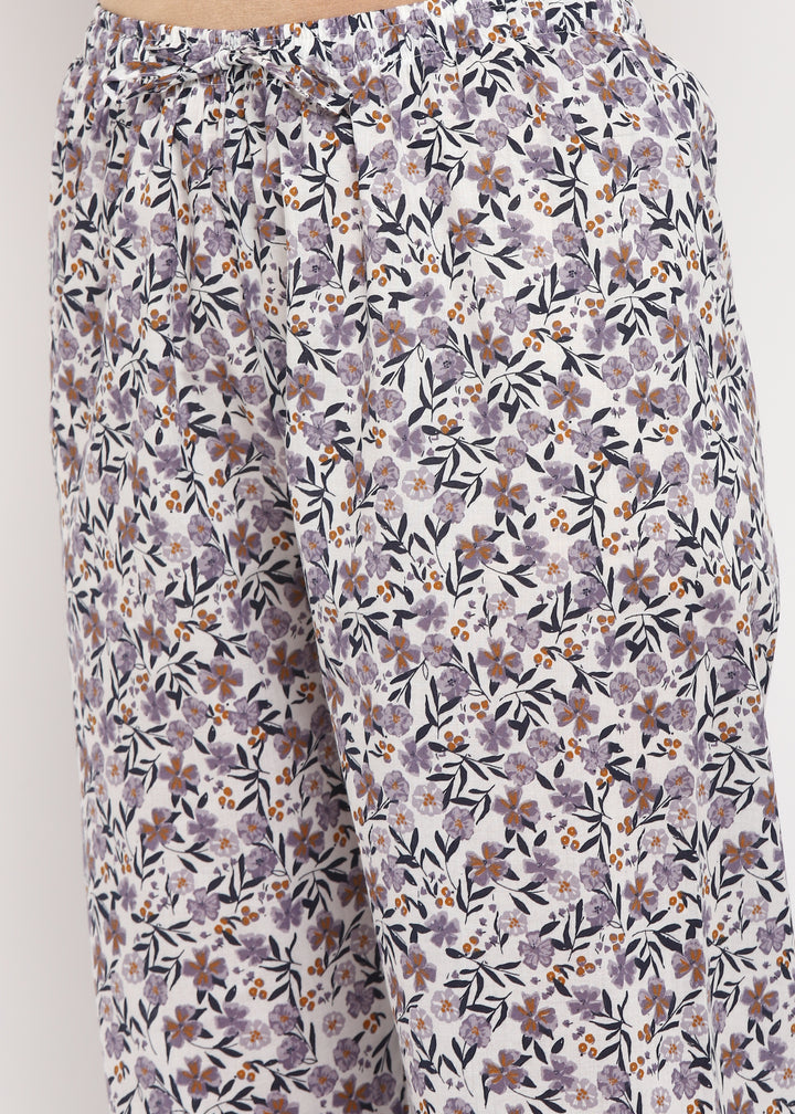 Grey Ditsy Print V Neck 3/4th Sleeve Women's Night Suit - Shopbloom