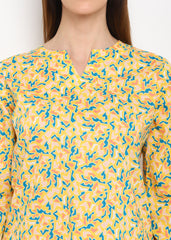 Yellow Zig Zag Line Print V Neck 3/4th Sleeve Women's Night Suit - Shopbloom