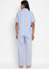 Stripes Print Short Sleeve Women's Night Suit - Shopbloom