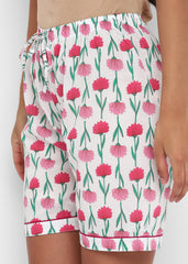 Red Floral Print Short Sleeve Women's Boxer Set - Shopbloom