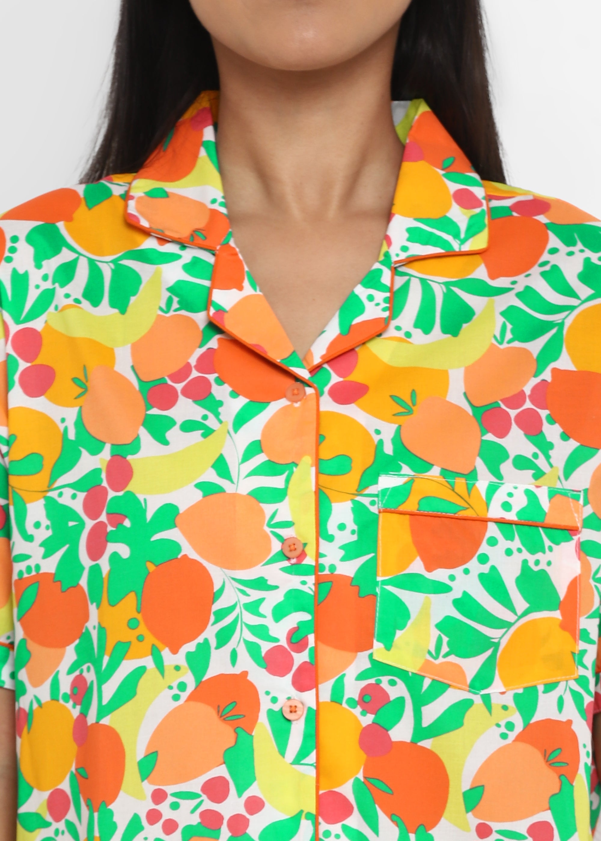 Fruity Orange Print Short Sleeve Women's Boxer Set - Shopbloom