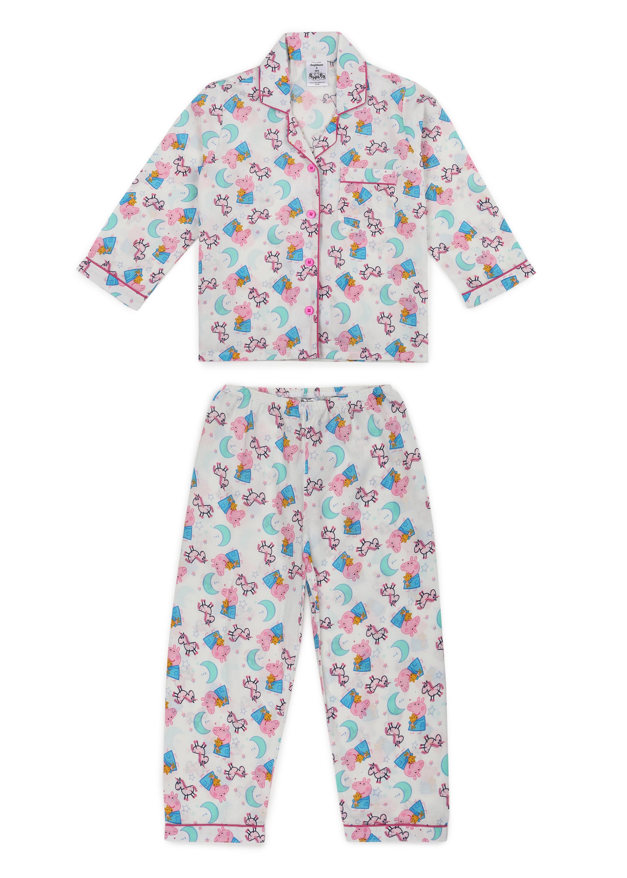 Peppa and Unicorns Print Long Sleeve Kids Night Suit - Shopbloom
