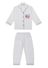 Eat Sleep School Repeat Embroidered Pocket Long Sleeve Kids Night Suit - Shopbloom