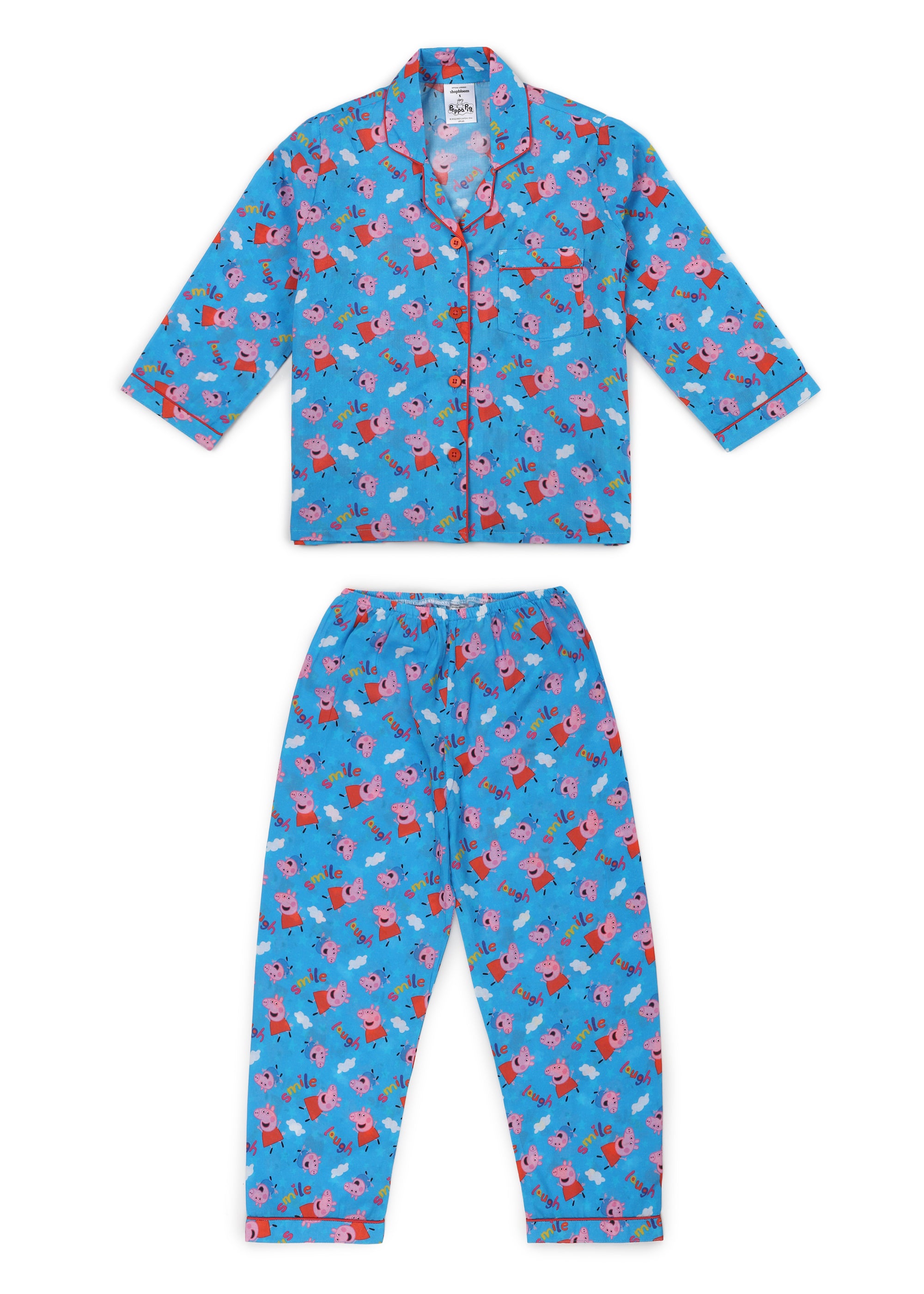 Peppa Laugh and Smile Print Long Sleeve Kids Night Suit - Shopbloom