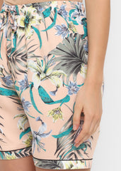 Tropical Flower and Leaf Print Short Sleeve Women's Boxer Set