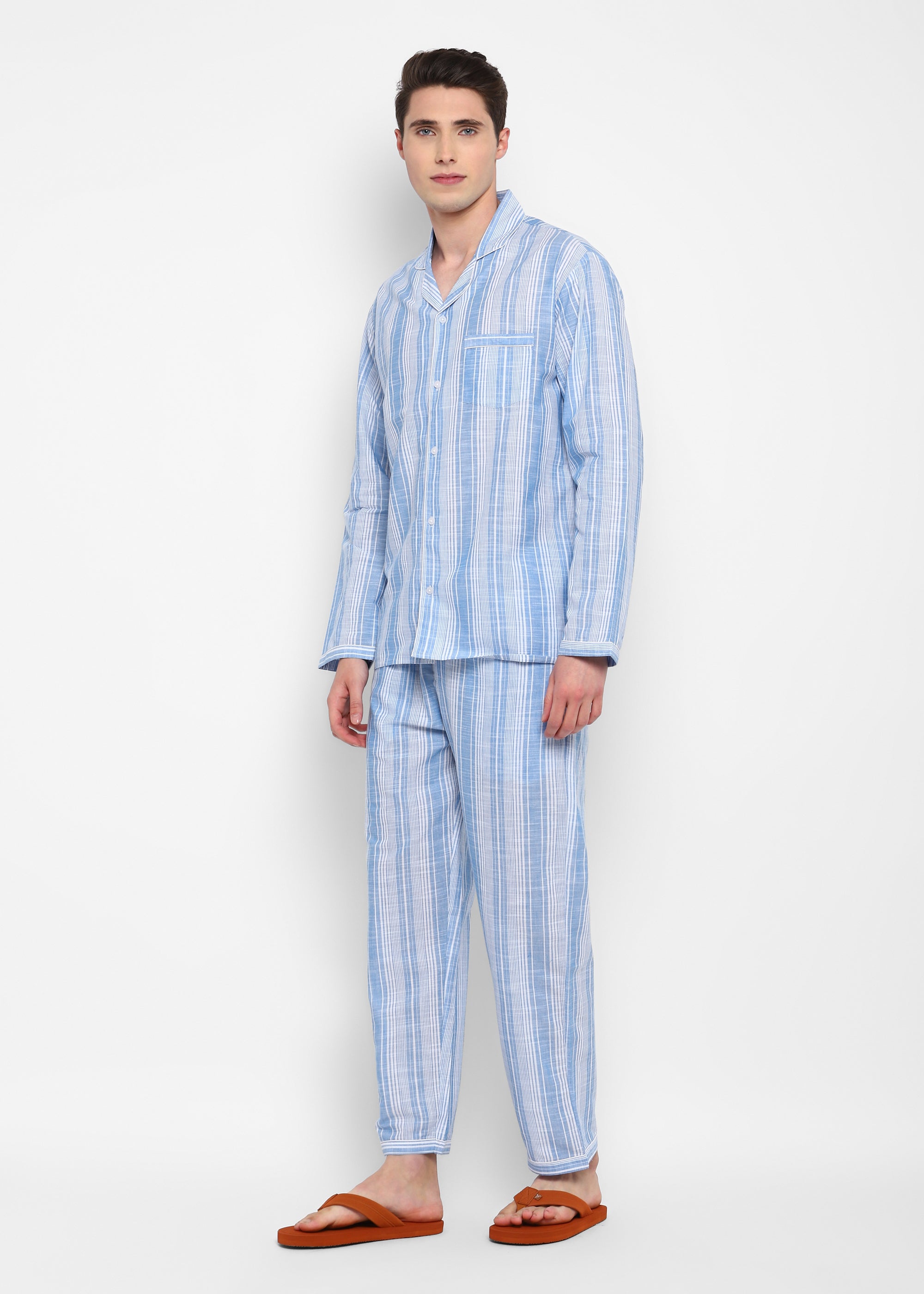 Multi Stripes Print Cotton Men's Night Suit