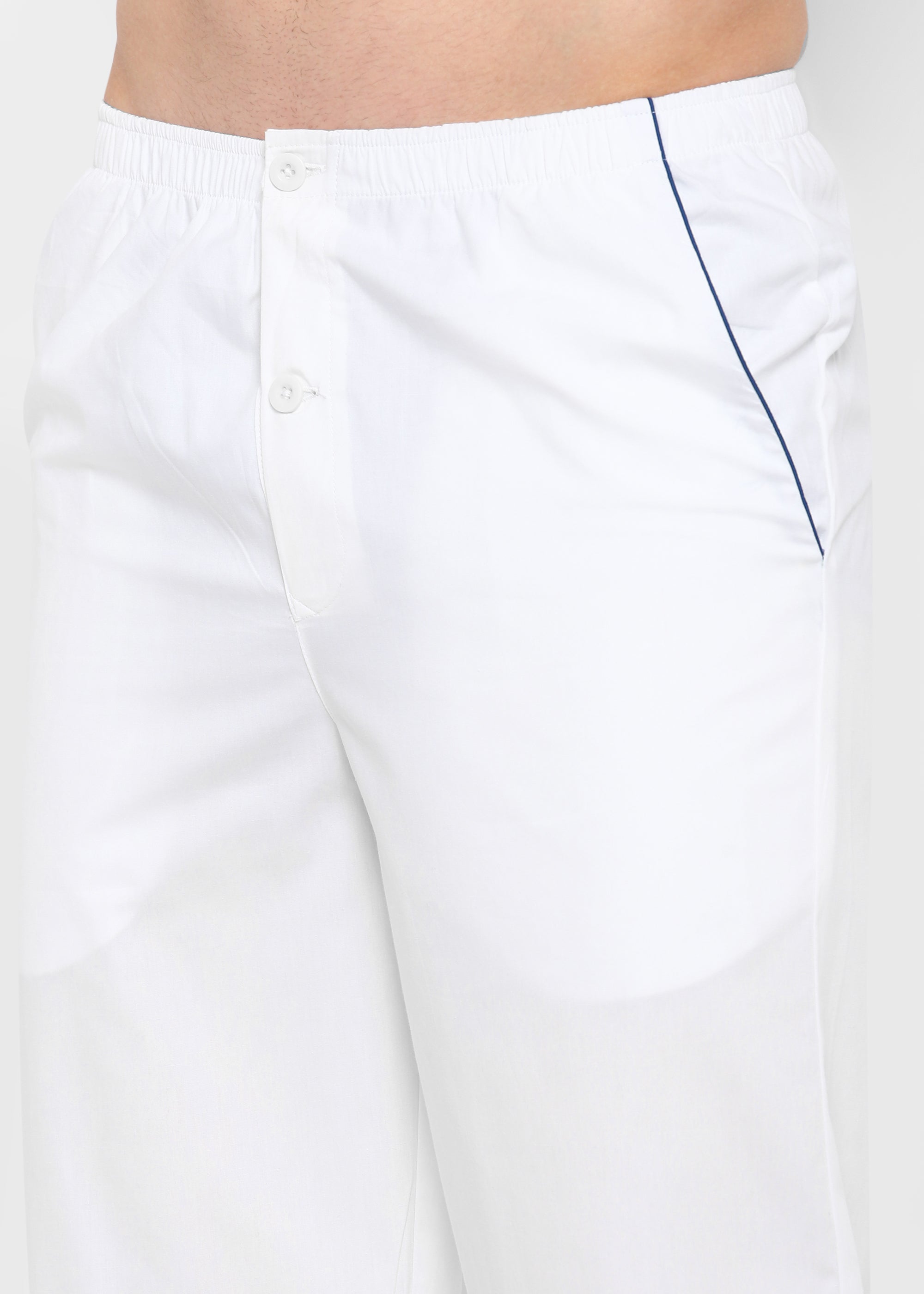 White Cotton with Blue Piping Men's Night Suit