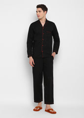 Black Cotton with Red Piping Men's Night Suit