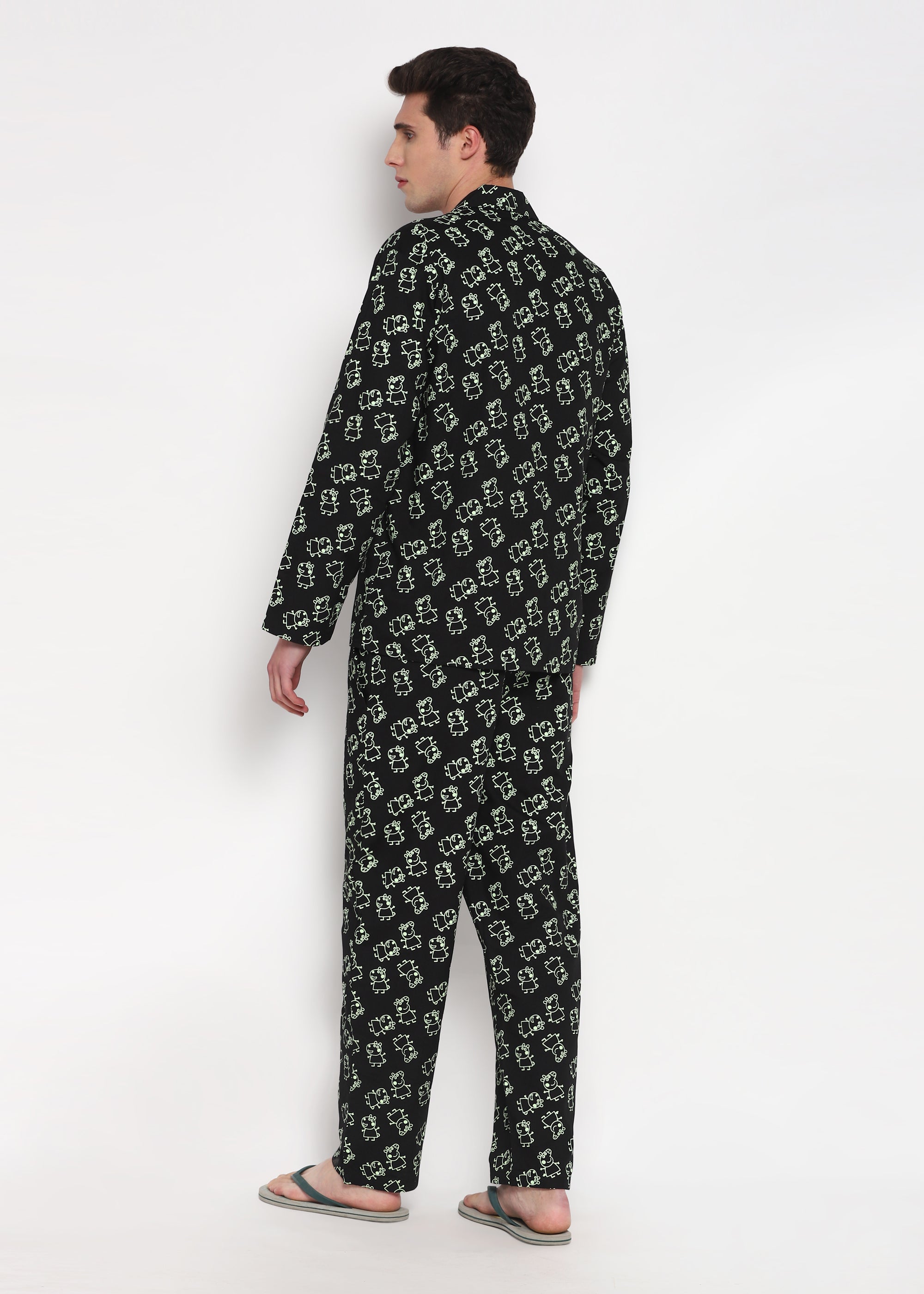 Glow in the Dark Peppa Print Long Sleeve Men's Night Suit - Shopbloom