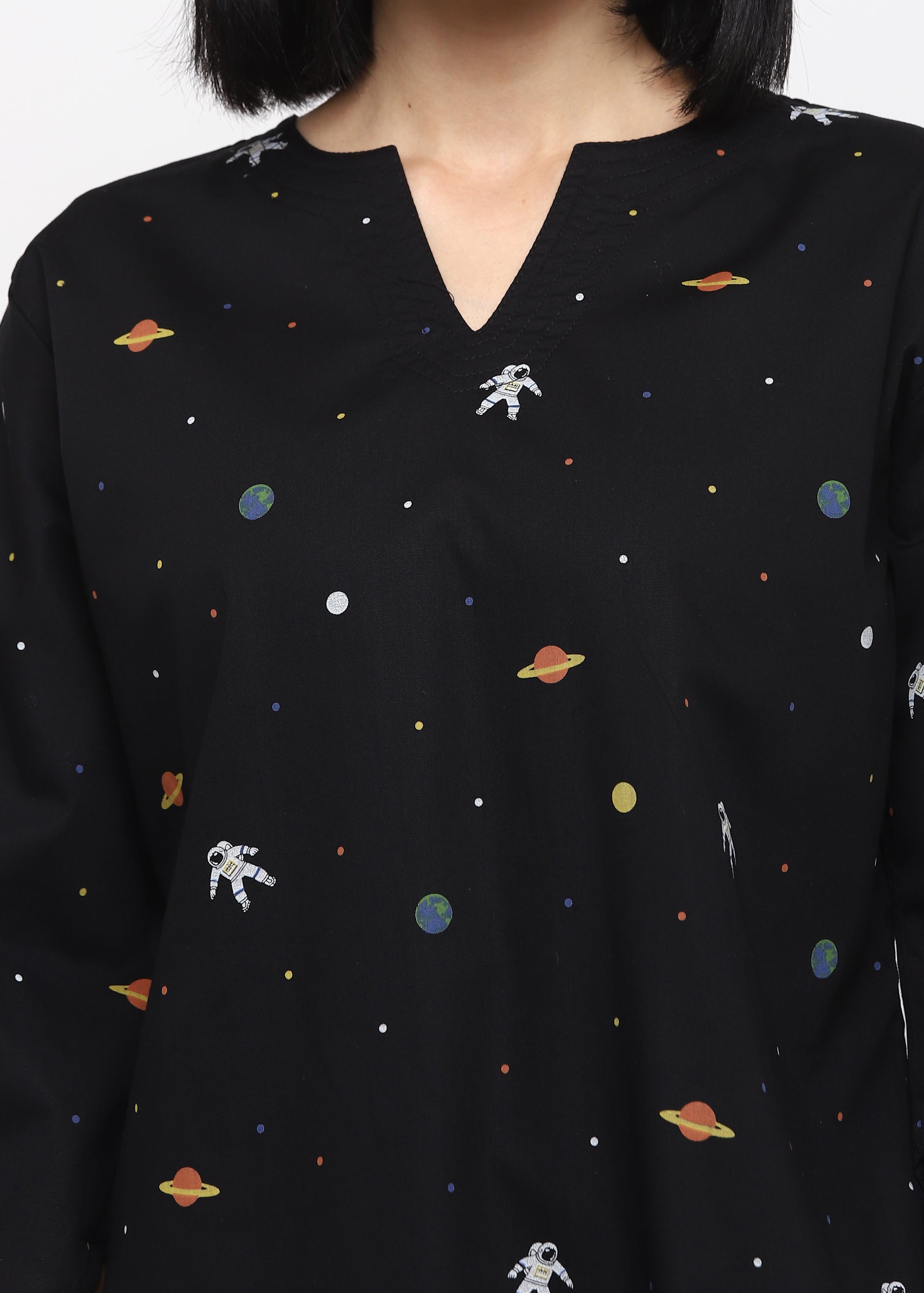 Space Print V Neck Women's Night Suit - Shopbloom