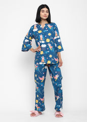 Wonder Girl Print V Neck Women's Night Suit - Shopbloom