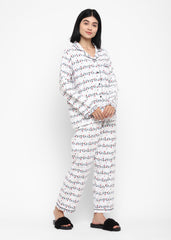 Festive Lights Print Cotton Flannel Long Sleeve Women's Night Suit - Shopbloom
